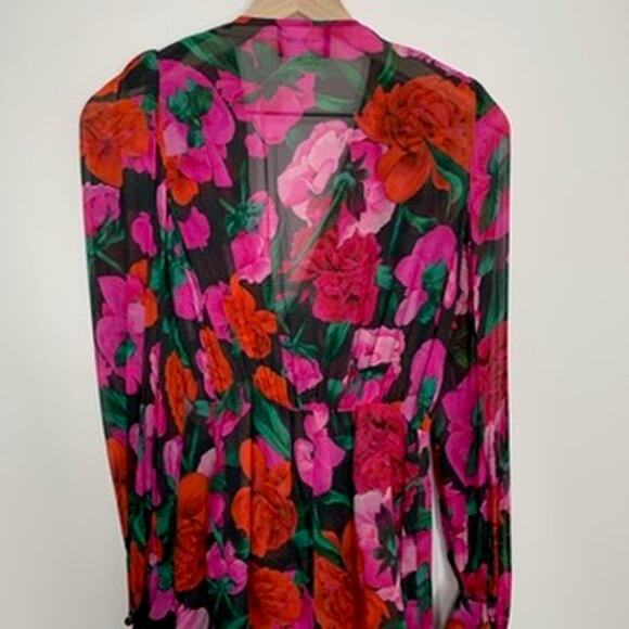 The Kooples Dolce Vite Floral Mini Pink Longsleeve Dress Womens 100% Silk Size 0 - Picture 12 of 16